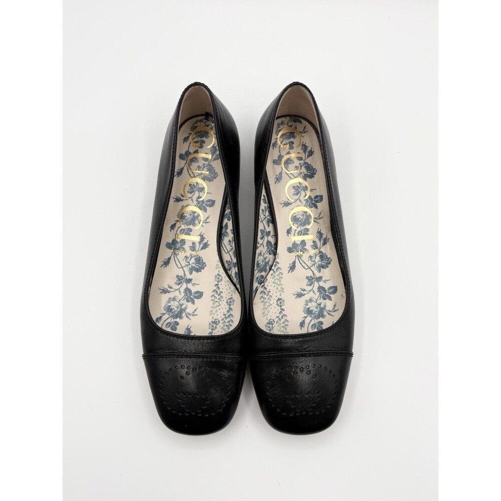 Gucci Black Leather Flats w/ Perforated GG Logo Accent Sz EU 38.5 - Picture 3 of 13
